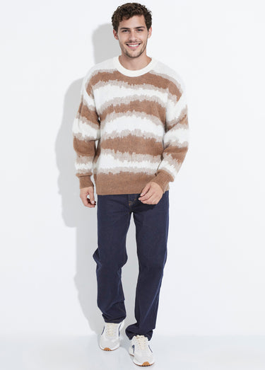 Pull épais avec laine, rayures fantaisie Camel