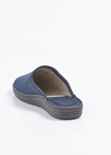 Chaussons mules largeur confort textile velouté brodé Marine
