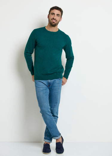 Pull col rond homme maille fine jauge Vert