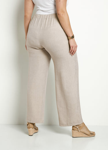Pantalon large taille élastiquée aspect lin Beige