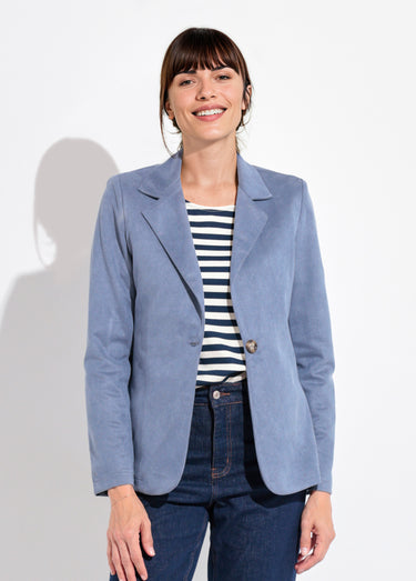 Veste col tailleur 1 bouton twill souple Bleu