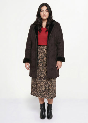 Manteau col tailleur façon peau lainée Noir