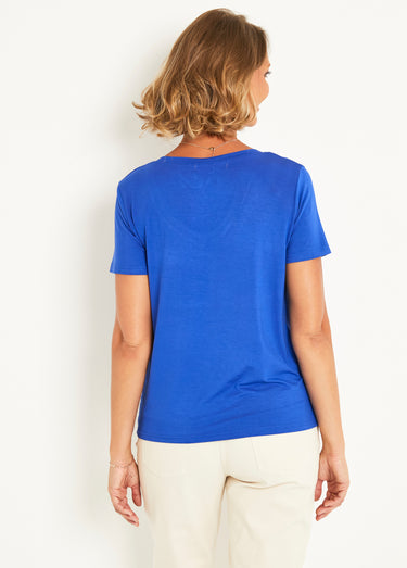 T-shirt fluide col V manches courtes Bleu Vif