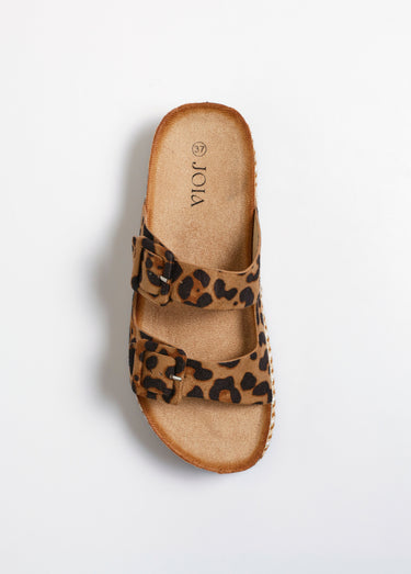 Mules compensées fantaisie à boucles Leopard