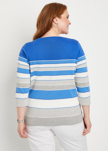Pull maille jacquard fantaisie Raye Bleu