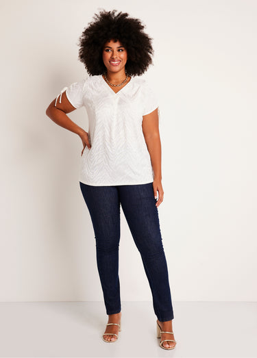 T-shirt long ample col V Ecru