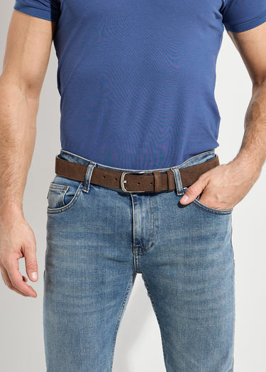 Ceinture cuir suédé et boucle métallisée Marron