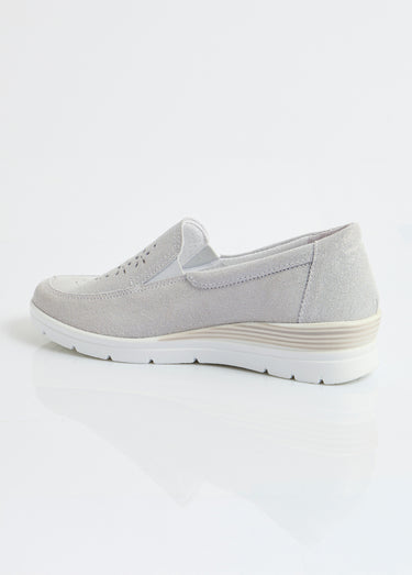 Mocassins grande largeur cuir brillant Argente