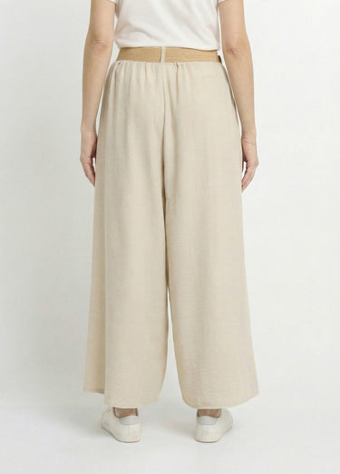 Pantalon fluide + ceinture tressée Beige