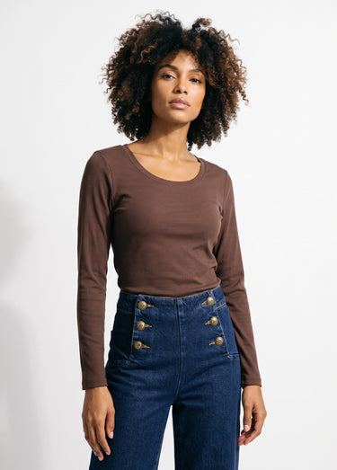 T-shirt manches longues col danseuse Chocolat
