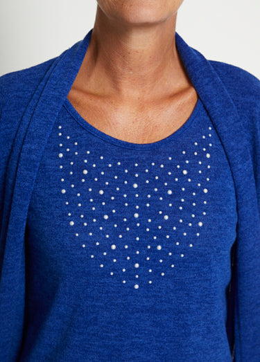 T-shirt tunique 2 en 1 strass manches longues Bleu