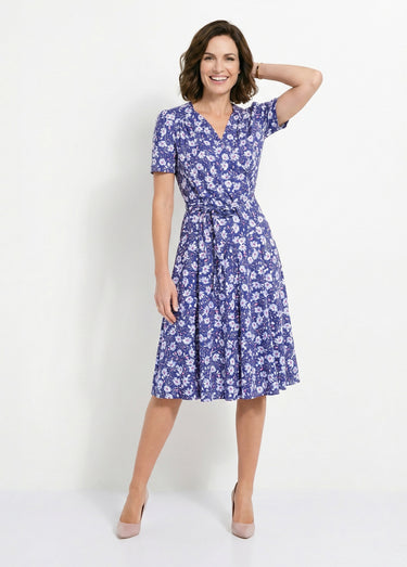 Robe évasée cache-coeur fleurie Fond Marine