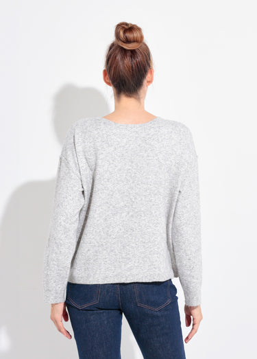 Pull col rond dégagé chaud avec laine Gris Clair