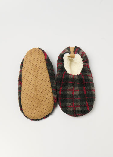 Chaussons fourrés chauds antidérapants Carreaux Rouge