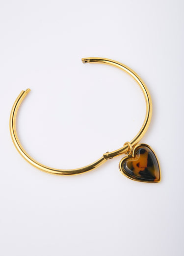 Bracelet jonc inox avec pendentif cœur Dore
