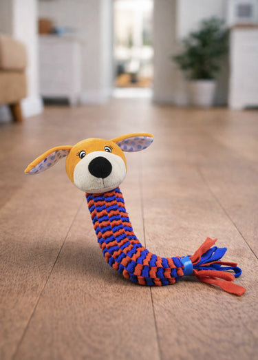 Jouet tressé pour animal, forme chien Orange/Bleu