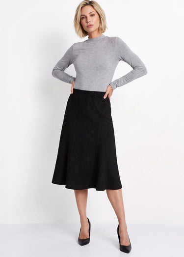 Jupe longue évasée maille suédée Noir