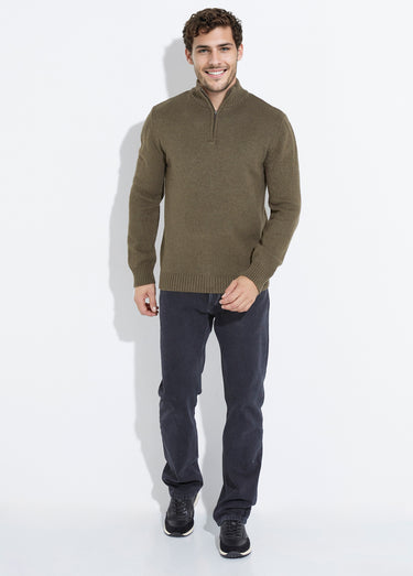 Pull col zippé chaud, laine majoritaire Kaki