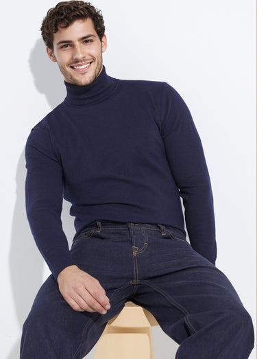 Pull col roulé en maille fine jauge Marine