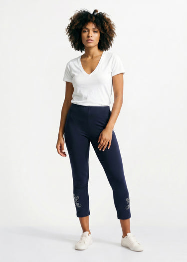 Legging court uni ceinture élastiquée Marine