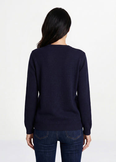 Gilet doux uni col V boutonné court brodé Marine