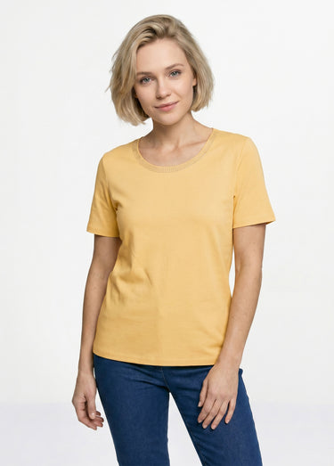 T-shirt manches courtes fantaisie cloutée Jaune