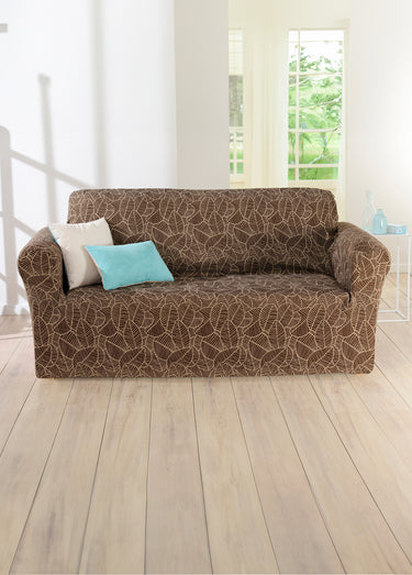Housse bi-extensible jacquard fauteuil et canapé Marron/Ecru