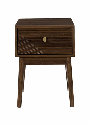 Table de chevet en bois foncé rainuré Marron