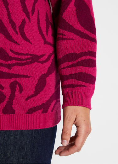 Pull doux jacquard zèbre col rond Fuchsia/Cassis