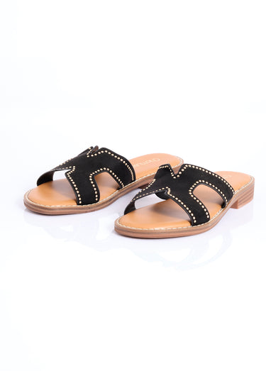 Mules suédine forme H avec clous métal Noir