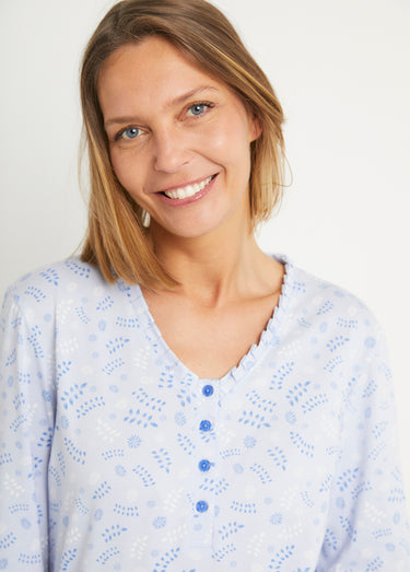 Pyjama imprimé boutonné coton manches longues Imprime/Bleu