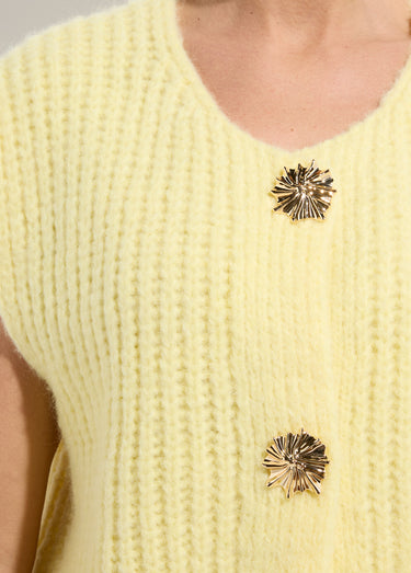 Gilet sans manches avec boutons bijoux Jaune