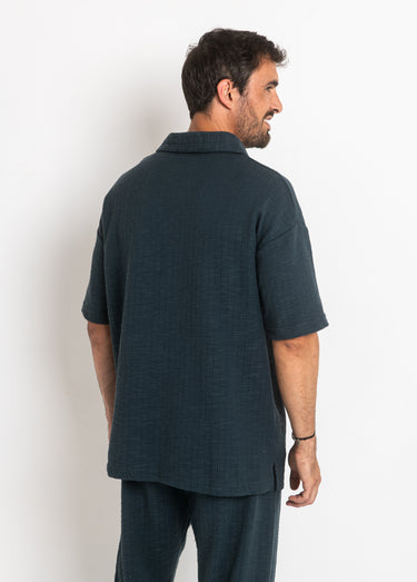 Polo en maille avec col à pointes Bleu