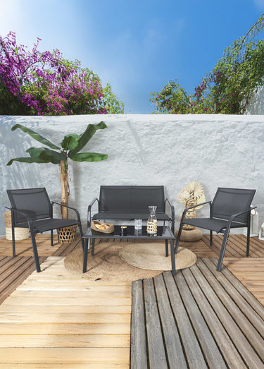 Salon de jardin Canapé, Table, Fauteuils Gris