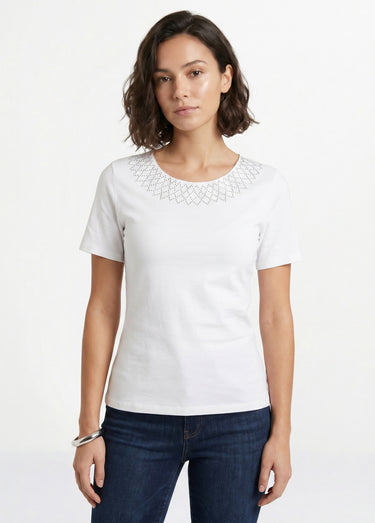 T-shirt jersey coton fantaisie cloutée Blanc