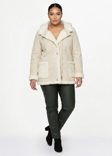 Manteau façon peau lainée à capuche Peau Lainée