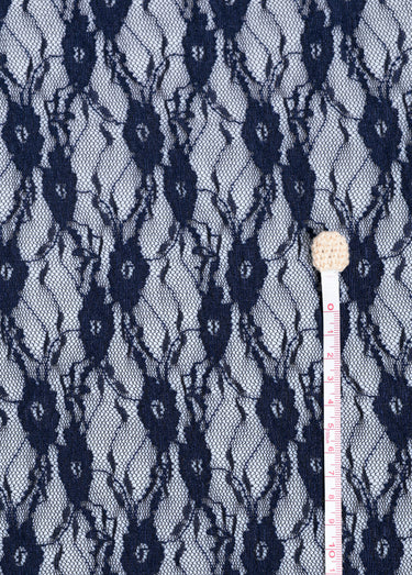 Coupon tissu broderie fleurs et tulle 6M Navy