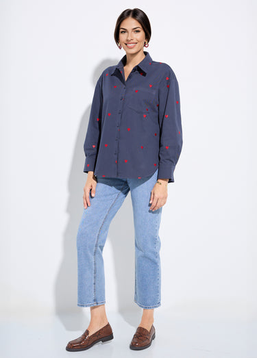 Surchemise en twill avec cœur brodés Marine