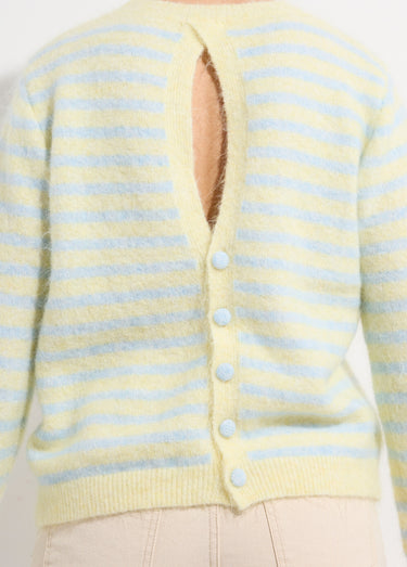 Pull rayé avec laine, dos boutonné Bleu/Jaune