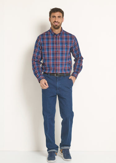 Chemise flanelle détails velours, vif Carreaux Bleu