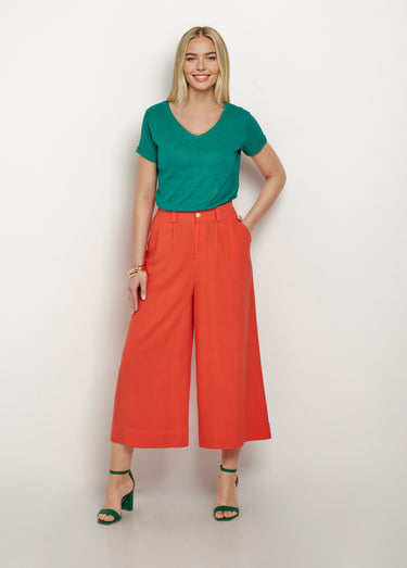 Pantalon large et fluide, lin et viscose Orange