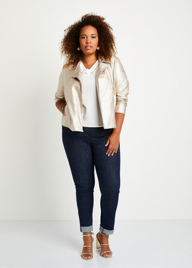 Blouson zippé tissu enduit brillant Beige Irise