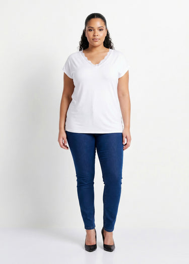 T-shirt court extensible dentelle Blanc