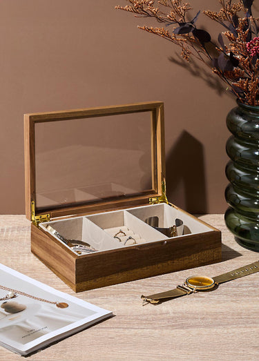 Boite à bijoux bois, couvercle verre 1B Bois
