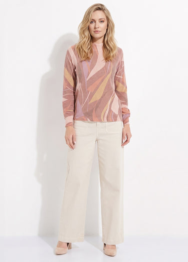Pull fin chaud col montant avec laine et angora imprimé Noisette/Beige