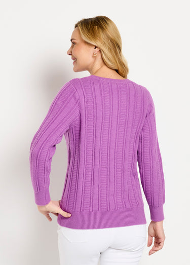Pull ajouré doux col rond Parme