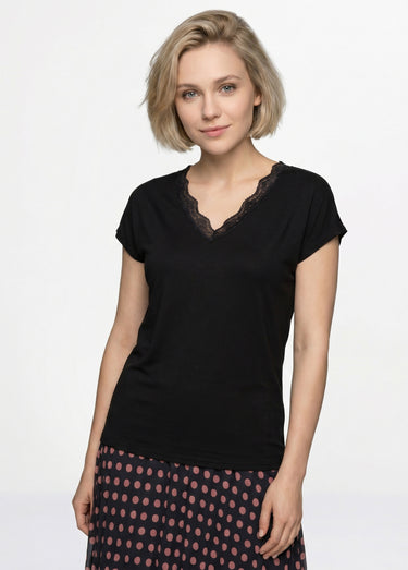 T-shirt court extensible dentelle Noir
