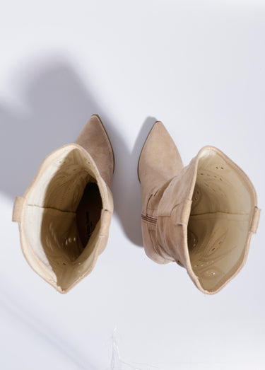 Bottes brodées western à talon biseauté Beige