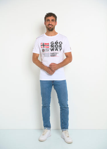 T-shirt homme col rond et inscriptions Blanc