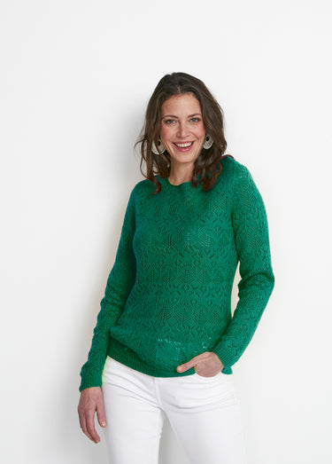 Pull maille ajourée manches longues Vert
